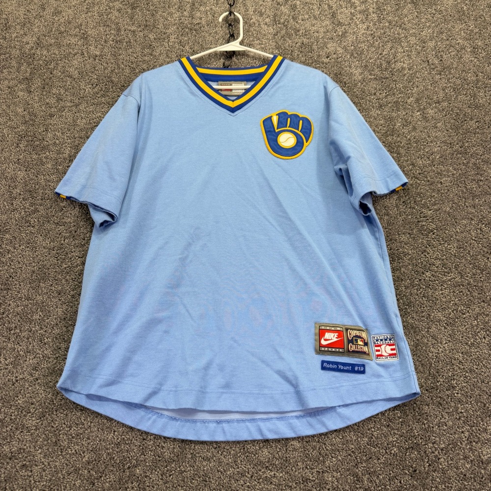 Nike Milwaukee Brewers Jersey Mens L Blue Robin Yount Cooperstown Collection